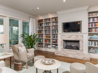 White Living room bookshelves with adjustable shelving